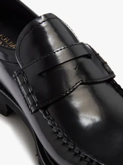 Women G.H.BASS Weejuns Grace Super Lug Penny Loafers Black Leather