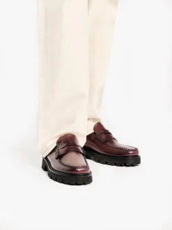 Women G.H.BASS Weejuns Grace Super Lug Penny Loafers Leather