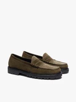 G.H.BASS Weejuns Larson Lug Penny Loafers Combat Suede and Olive Corduroy