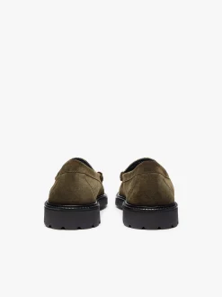 G.H.BASS Weejuns Larson Lug Penny Loafers Combat Suede and Olive Corduroy