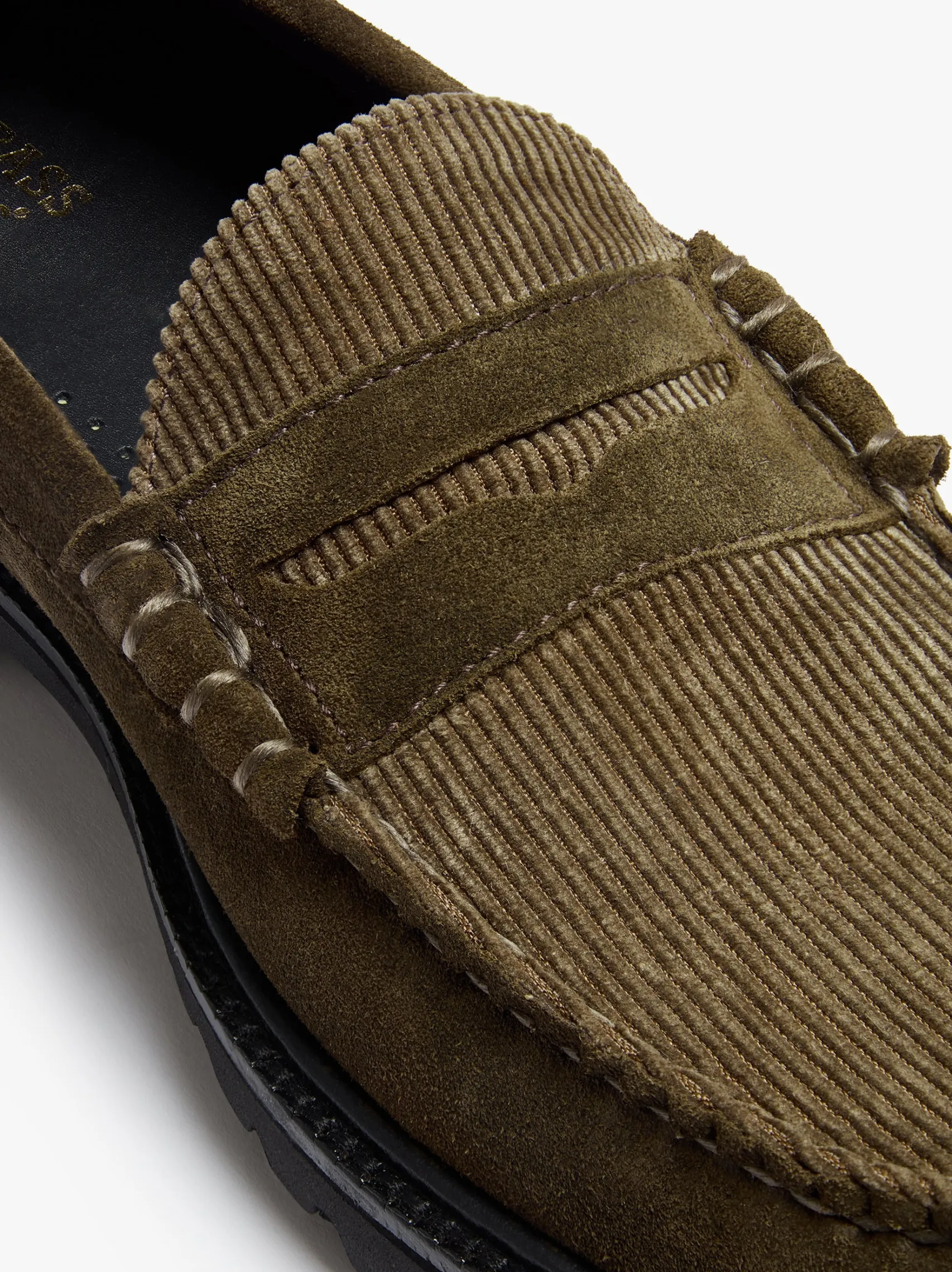 G.H.BASS Weejuns Larson Lug Penny Loafers Combat Suede and Olive Corduroy