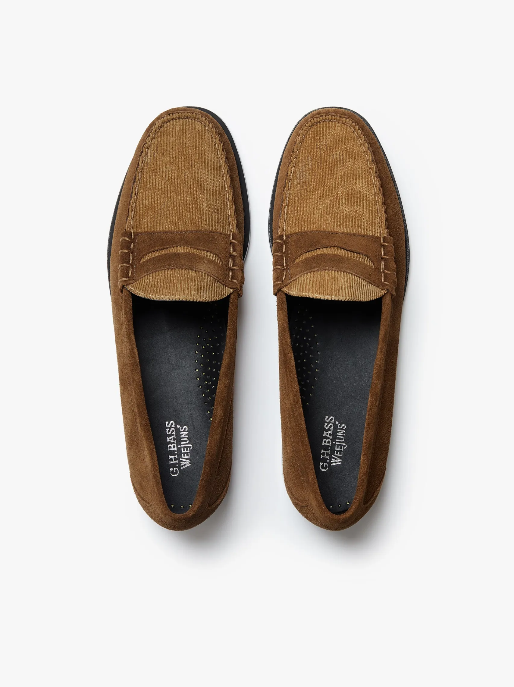 G.H.BASS Weejuns Larson Penny Loafers Dark Brown Suede and Brown Corduroy