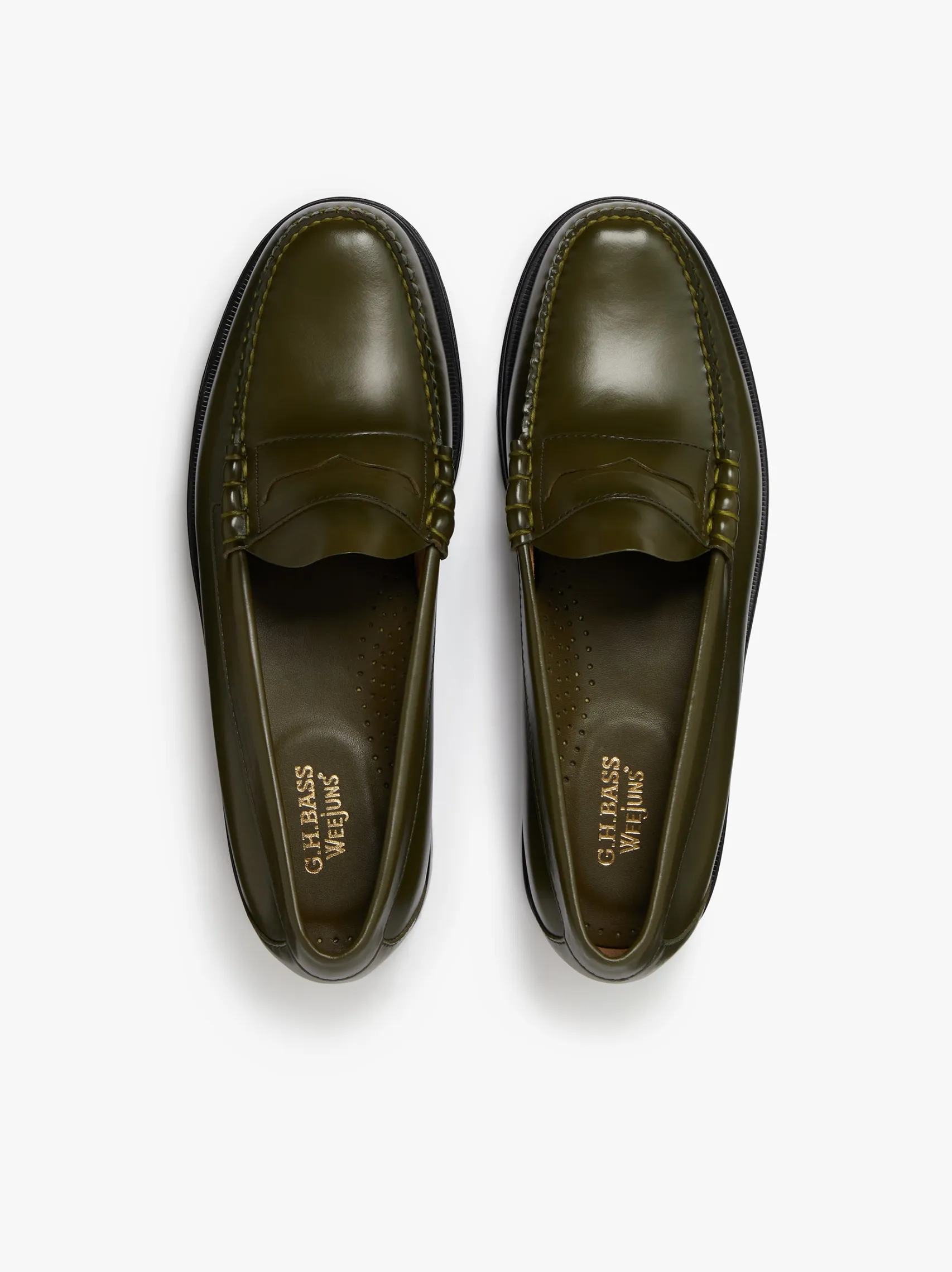 G.H.BASS Weejuns Larson Penny Loafers green leather