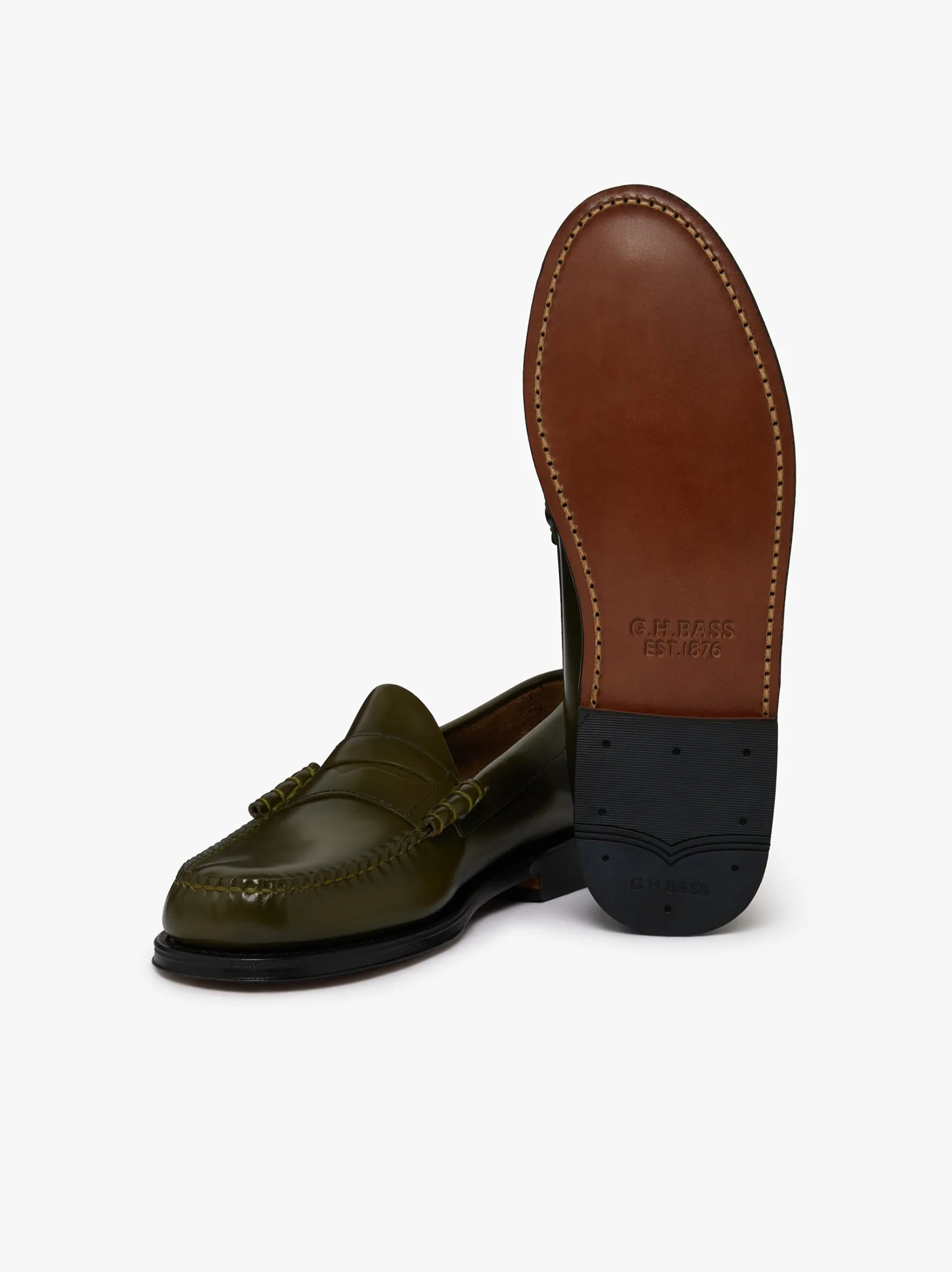 G.H.BASS Weejuns Larson Penny Loafers green leather
