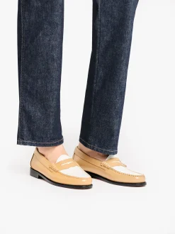 Women G.H.BASS Weejuns Penny Loafers Beige and white soft leather