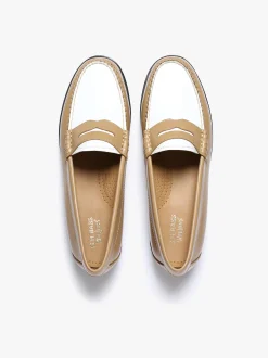 Women G.H.BASS Weejuns Penny Loafers Beige and white soft leather