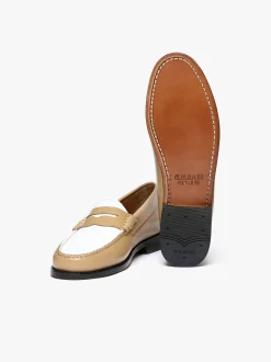 Women G.H.BASS Weejuns Penny Loafers Beige and white soft leather