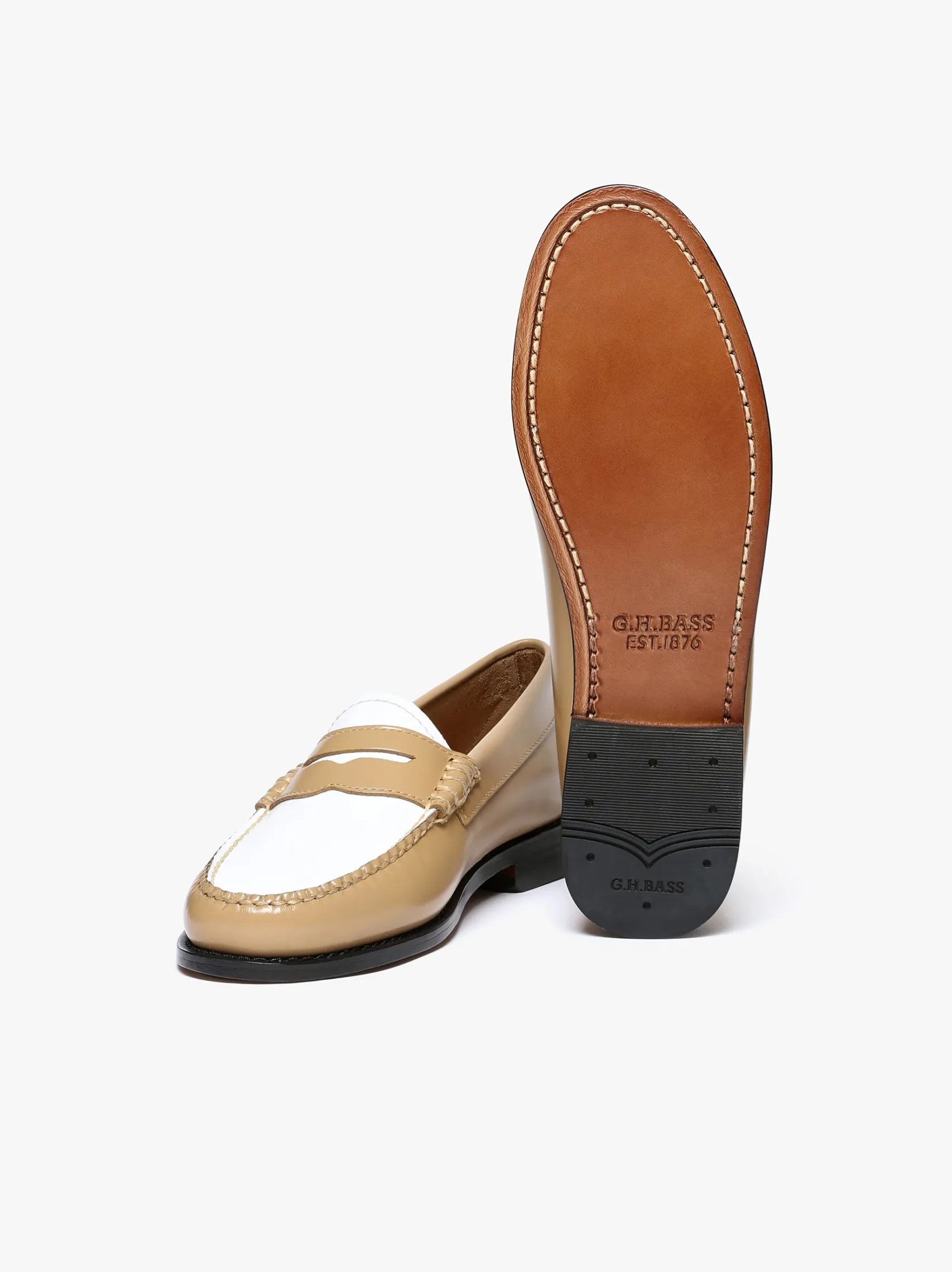 Women G.H.BASS Weejuns Penny Loafers Beige and white soft leather