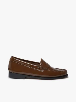 Women G.H.BASS Weejuns Penny Loafers Dark Brown Patent Leather