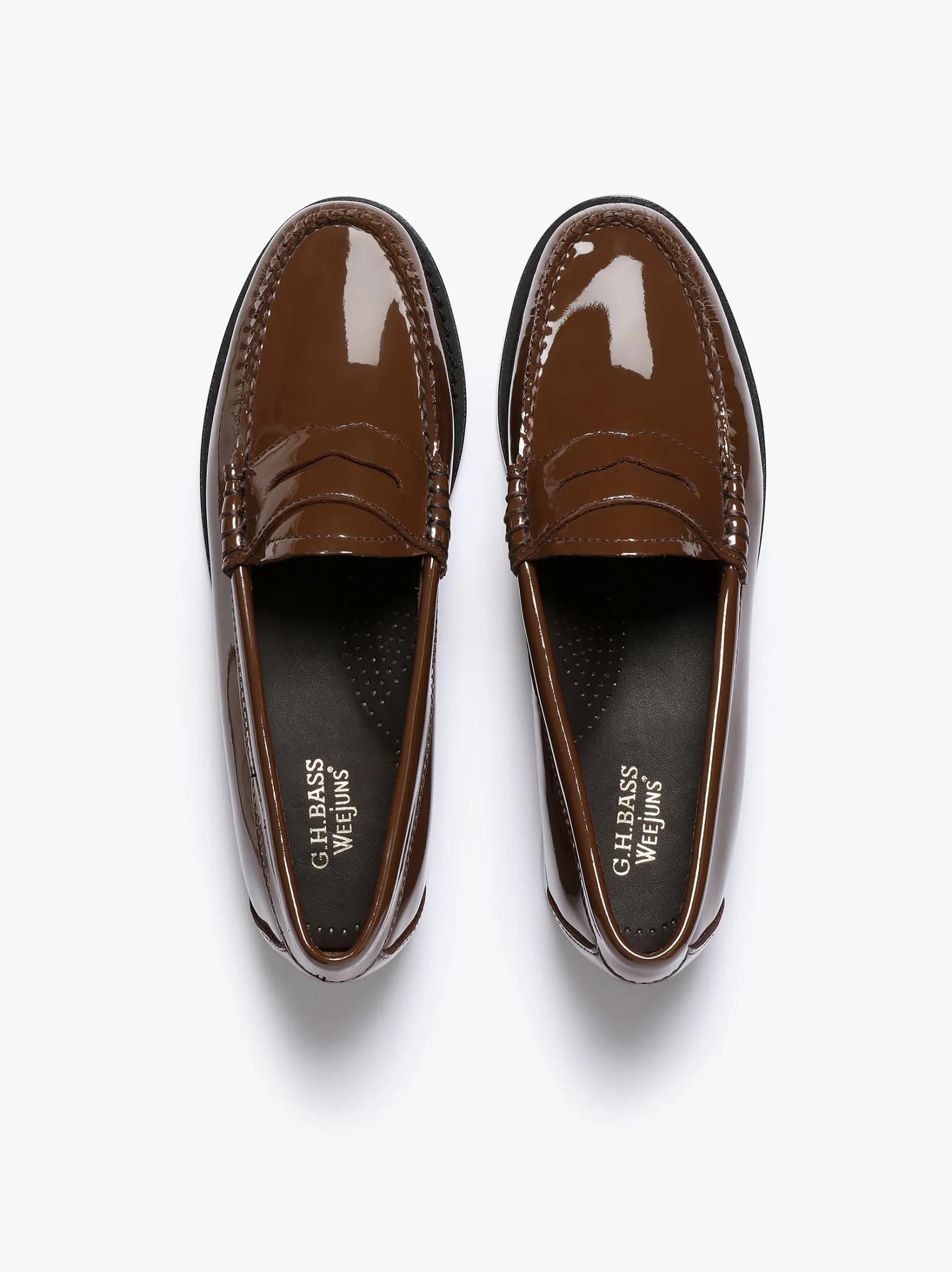 Women G.H.BASS Weejuns Penny Loafers Dark Brown Patent Leather