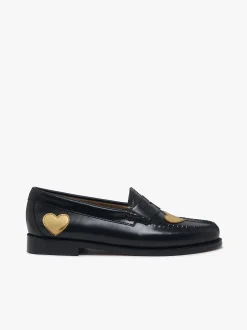 Women G.H.BASS Weejuns Penny Love Loafers Black Leather