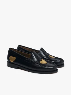 Women G.H.BASS Weejuns Penny Love Loafers Black Leather