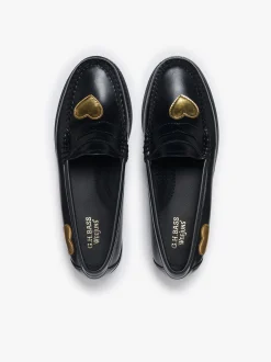 Women G.H.BASS Weejuns Penny Love Loafers Black Leather