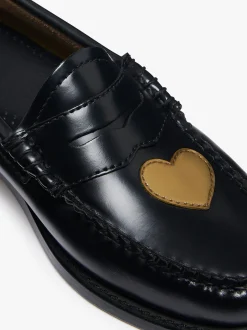 Women G.H.BASS Weejuns Penny Love Loafers Black Leather