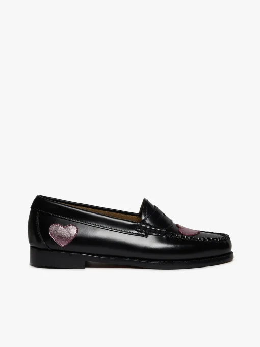 Women G.H.BASS Weejuns Penny Love Loafers Black & Pink Leather