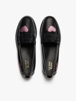 Women G.H.BASS Weejuns Penny Love Loafers Black & Pink Leather