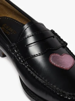 Women G.H.BASS Weejuns Penny Love Loafers Black & Pink Leather