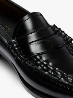 Women G.H.BASS Weejuns Penny Weave Loafers Black Leather