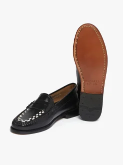 Women G.H.BASS Weejuns Penny Weave Loafers & White Leather