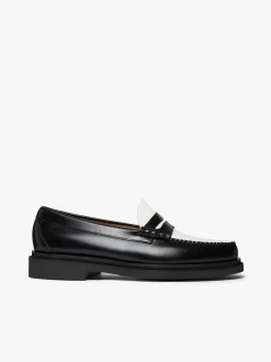 G.H.BASS Weejuns Step Larson Penny Loafers Black & White Leather