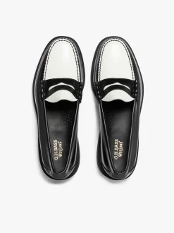 G.H.BASS Weejuns Step Larson Penny Loafers Black & White Leather
