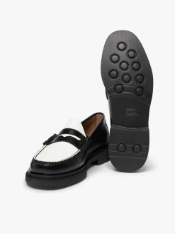 G.H.BASS Weejuns Step Larson Penny Loafers Black & White Leather