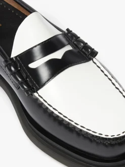 G.H.BASS Weejuns Step Larson Penny Loafers Black & White Leather