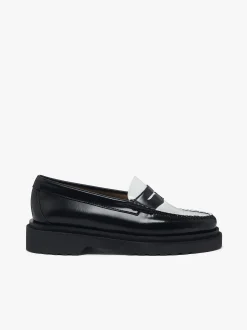 Women G.H.BASS Weejuns Step Penny Loafers Black & White Leather