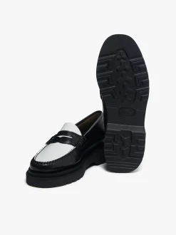Women G.H.BASS Weejuns Step Penny Loafers Black & White Leather