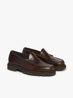 G.H.BASS Weejuns Step-Lug Larson Penny Loafers Chocolate Pull Up Leather