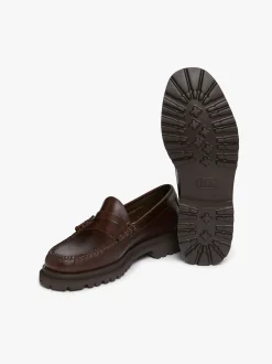 G.H.BASS Weejuns Step-Lug Larson Penny Loafers Chocolate Pull Up Leather