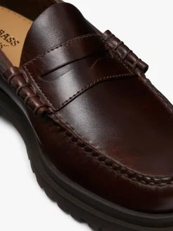 G.H.BASS Weejuns Step-Lug Larson Penny Loafers Chocolate Pull Up Leather