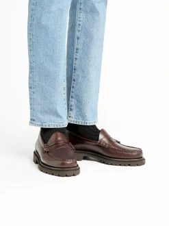 G.H.BASS Weejuns Step-Lug Larson Penny Loafers Chocolate Pull Up Leather