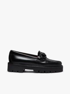 Women G.H.BASS Weejuns Super Lug Lianna Super Bit Loafers Black Leather