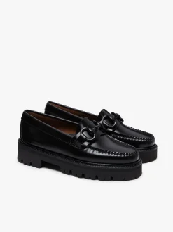 Women G.H.BASS Weejuns Super Lug Lianna Super Bit Loafers Black Leather