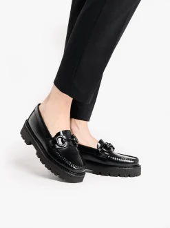 Women G.H.BASS Weejuns Super Lug Lianna Super Bit Loafers Black Leather