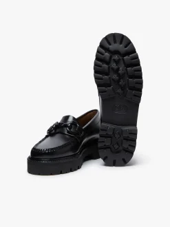 Women G.H.BASS Weejuns Super Lug Lianna Super Bit Loafers Black Leather