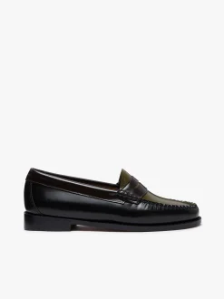 Women G.H.BASS Weejuns Tricolour Penny Loafers Black, Chocolate & Green Leather