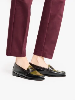Women G.H.BASS Weejuns Tricolour Penny Loafers Black, Chocolate & Green Leather