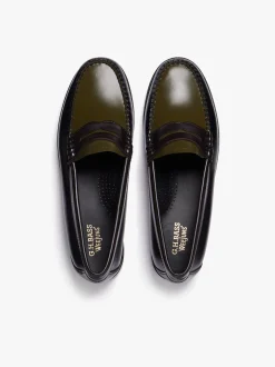 Women G.H.BASS Weejuns Tricolour Penny Loafers Black, Chocolate & Green Leather