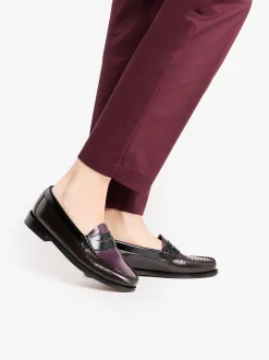 Women G.H.BASS Weejuns Tricolour Penny Loafers Dark Brown, Black & Plum Leather