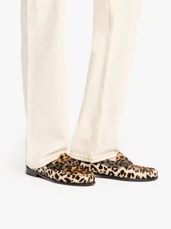 Women G.H.BASS Whitney Leopard Penny Loafers Dark Tan Leather with Leopard Print
