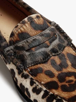 Women G.H.BASS Whitney Leopard Penny Loafers Dark Tan Leather with Leopard Print