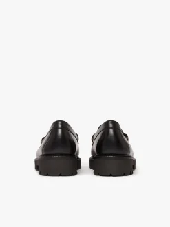 Women G.H.BASS Whitney Super Lug Penny Loafers Black Leather with Cow Print